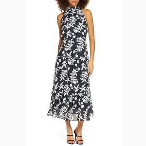Sam Edelman Tie Neck Midi Black White Dress Sz: 4